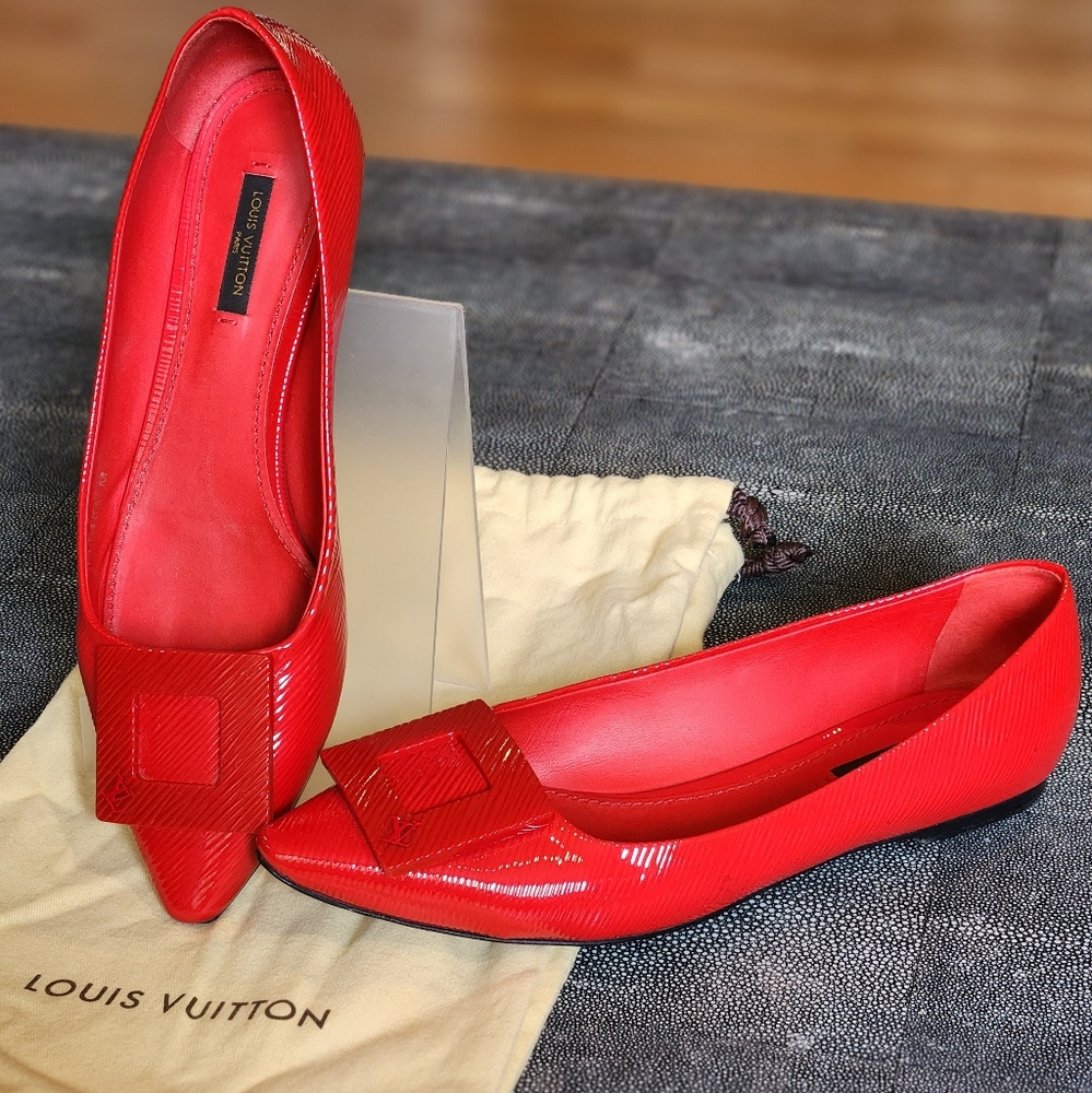 Louis Vuitton red patent epi leather flats